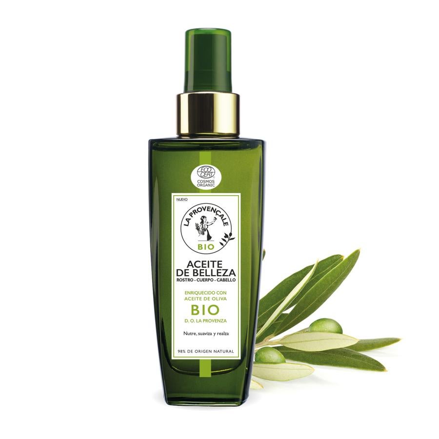 El Aceite de Belleza Multiusos para rostro, cuerpo y cabello con Aceite de Oliva Bio de La Provençale Bio nutre, suaviza y realza la belleza natural de la piel. Su textura en aceite seco se absorbe rápidamente sin dejar un acabado graso y envolviéndote de un delicado aroma floral (14,90 euros)..