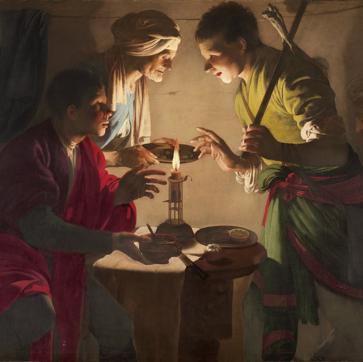 Imagen secundaria 1 - Detalles de Retrato de una joven (Paris Bordone, 1543, 1550); Esaú vendiendo su primogenitura (Hendrick ter Brugghen, 1627), La última cena (Maestro de la Vigor, 1485).