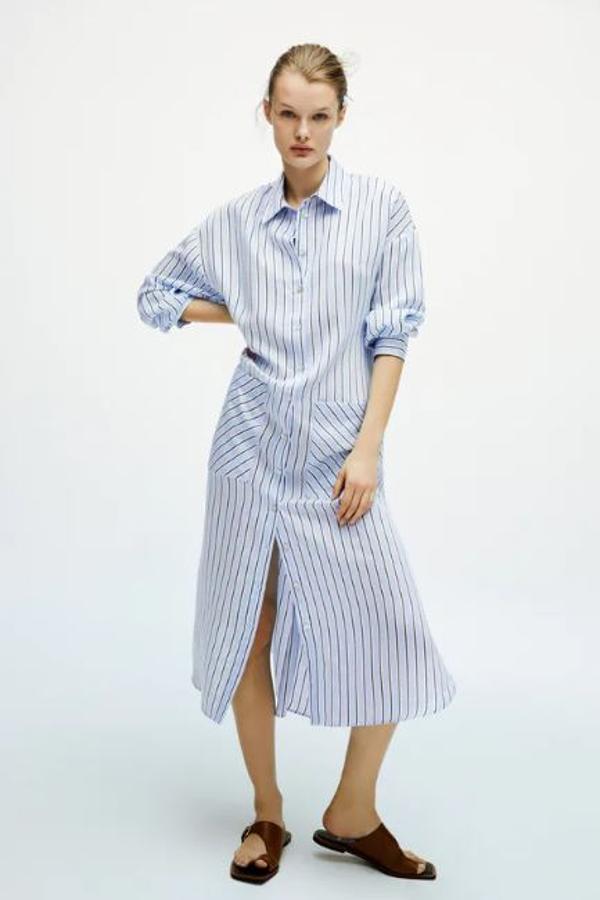 Vestido camisero de rayas (rebajado a 12,99 euros).