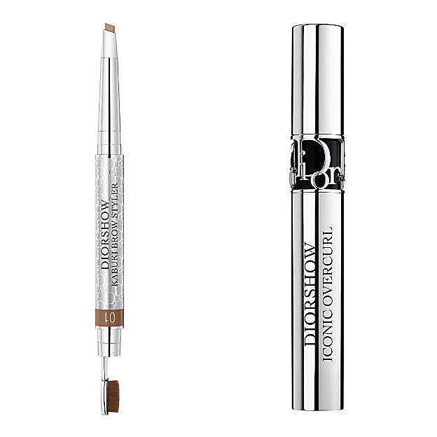 1. Lápiz de cejas Diorshow Kabuki Brow Styler. 2. Máscara Diorshow Iconic Overcurl.