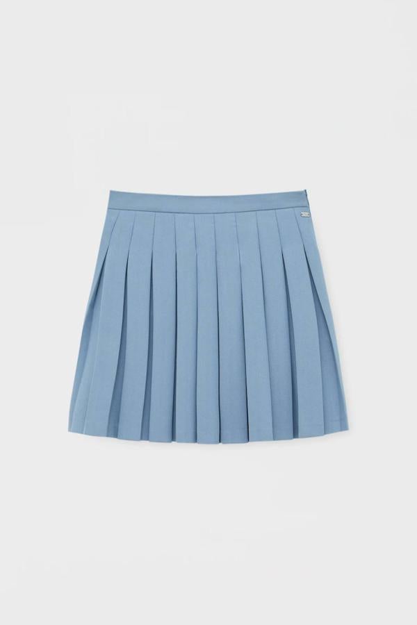 Minifalda de tablas en color azul efecto lavado.