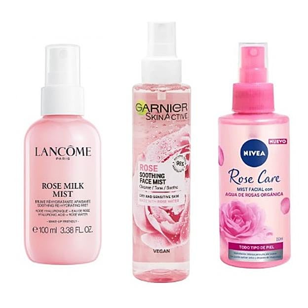 1. Rose Milk Mist de Lancôme. 2. atural Vegan Rose Soothing Glow Mist de Garnier. 3. Rose Care Mist Facial Refrescante con Agua de Rosas Orgánica de Nivea.