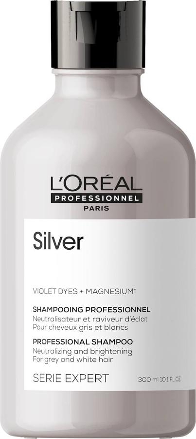 Los cabellos blancos y grises no se cuidan solamente dejando las canas aparecer. Hay que incluir en la rutina productos que ayuden a neutralizar y perfeccionar el color mientras le dan suavidad al cabello. Este champú está compuesto de pigmentos violetas que neutralizan los tonos amarillentos. (16,40 euros)