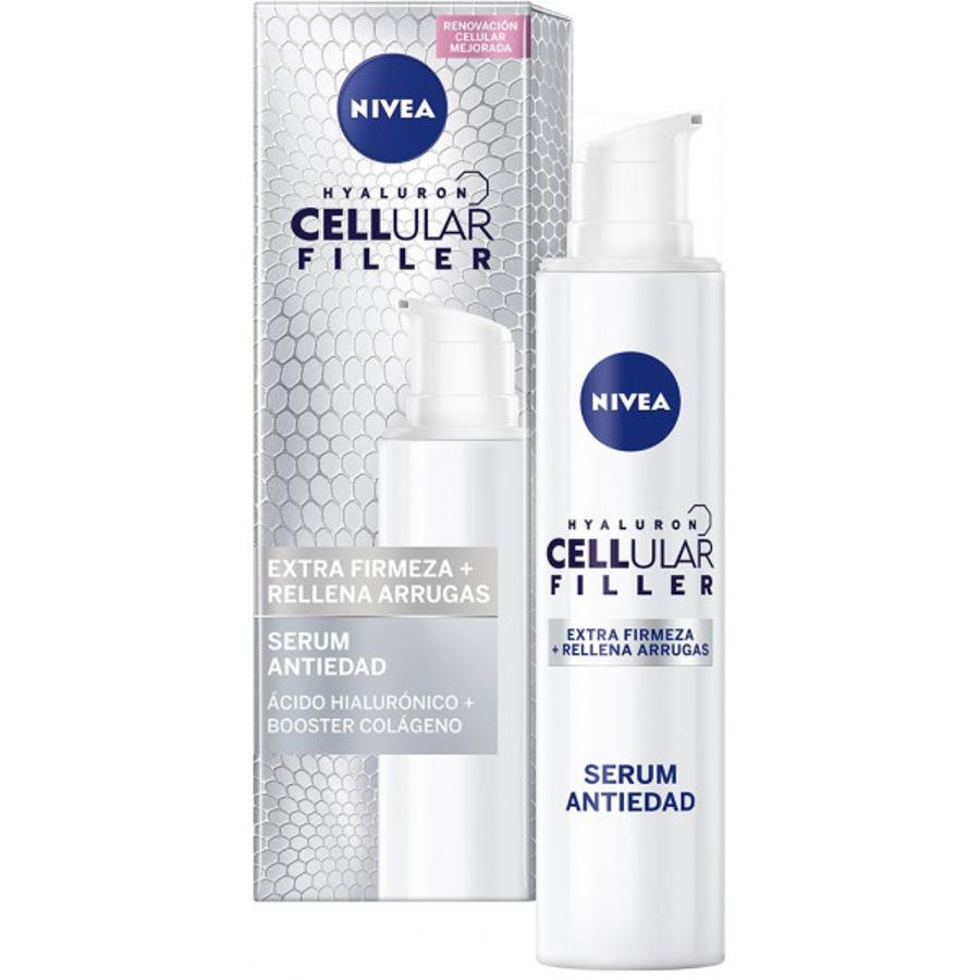 Visage Cellular Serum Anti-age de Nivea es un avanzado tratamiento anti-edad que suaviza al instante la apariencia de la piel, reduce las arrugas y aumenta la firmeza de la piel. Está enriquecido con Ácido Hialurónico y Booster de Colágeno para activar las células de la piel con el fin de que produzcan su propio ácido hialurónico y colágeno (10 euros).