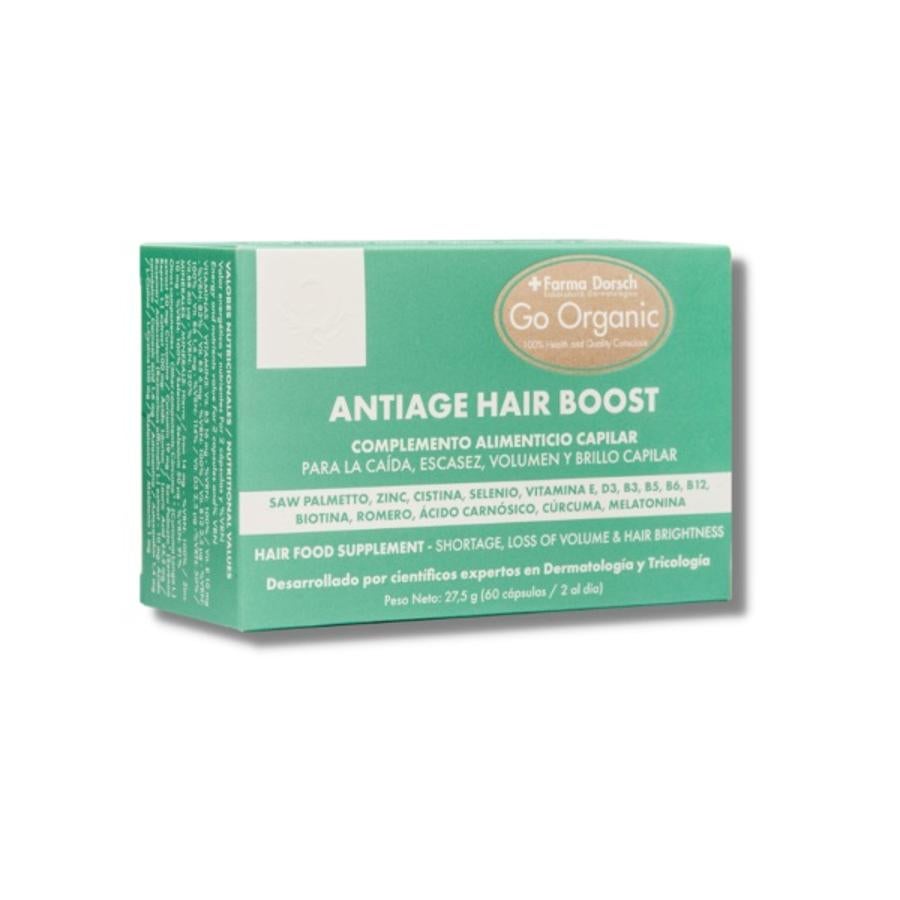Anti-age Hair Boost es un complemento alimenticio capilar para el tratamiento de la caída, escasez, falta de volumen y brillo capilar (59 euros). 