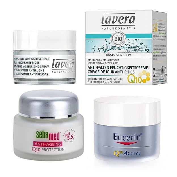 Lavera crema de día antiarrugas (13,26 euros), Anti-Ageing de Sebamed (12,90 euros) y Q10 Noche Antiarrugas Ph5 de Eucerin (18,11 euros).
