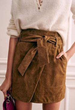 Imagen secundaria 2 - 1. El color tabaco de esta falda de ante combina con colores vivos, como el fucsia. 2. El verde esmeralda es otro de los tonos que se alía con esta bonita falda. 3. Mini falda cruzada de Sezane en ante de Sezane (170 euros) 