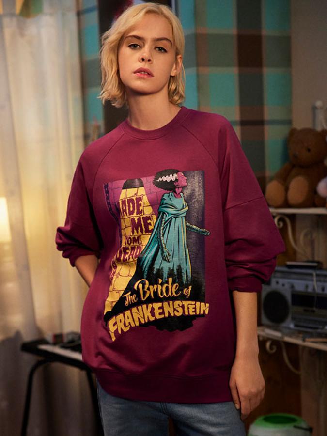 Sudadera de corte relajado con un estampado de la novia de Frankenstein (15,99 euros).