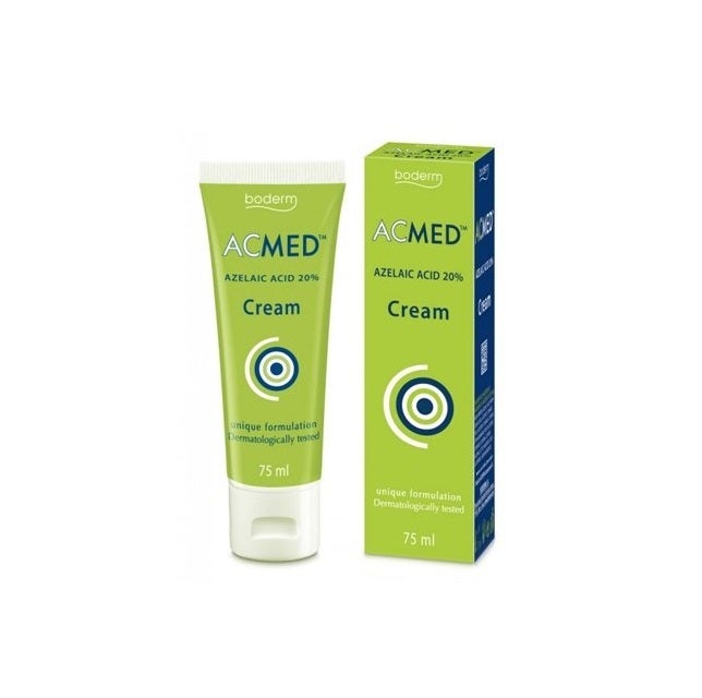Acmed Cream, una crema recomendada en farmacias para pieles sensibles, grasas y con acné. Su uso diario trata la rosácea, regula el sebo, ayuda a desobstruir los poros, mejora la apariencia de los granos... Contiene ácido azelaico al 20%.
