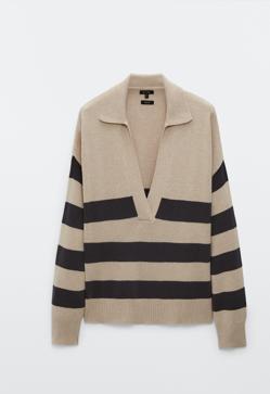 Imagen secundaria 2 - 1. Jersey con cuello tipo polo y botones de Zara (29,99 euros).2. Jersey de rayas con mensaje bordado de Mango (29,99 euros). 3. Jersey de rayas en camel y negro de Massimo Dutti (69,99 euros). 