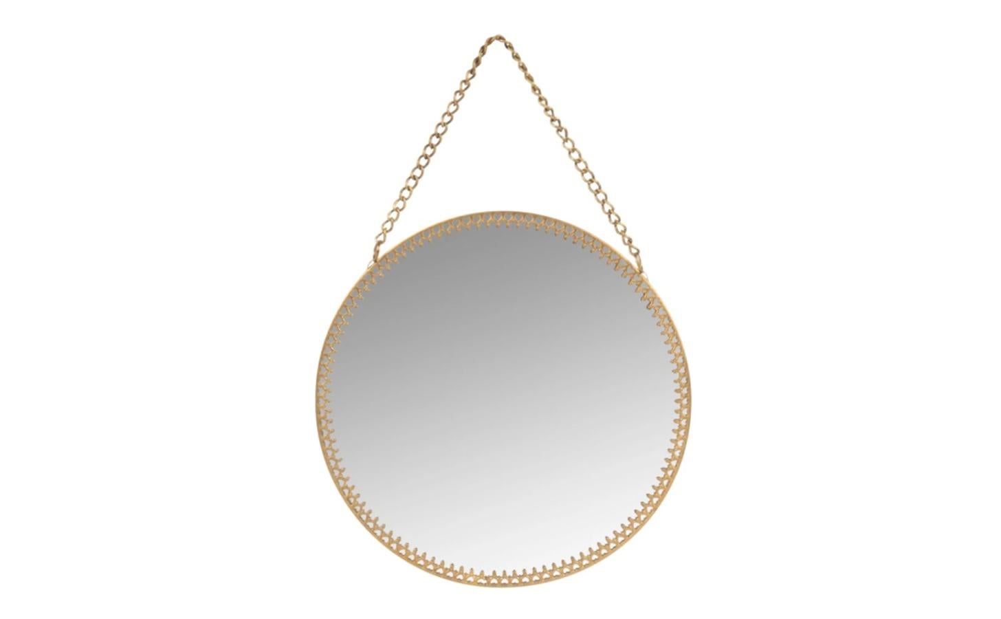 Espejo de 15 centímetros de diámetro con una cadena dorada para colgar. 5,99 euros.