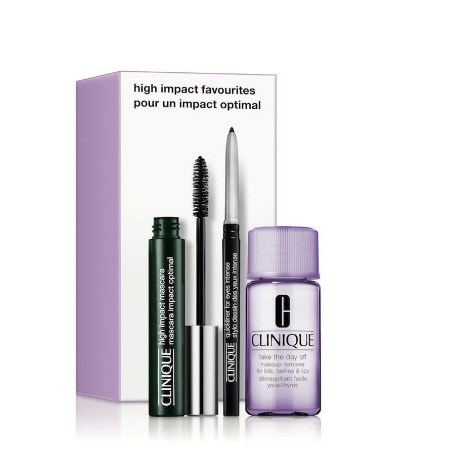 Su set “Alto Impacto” está pensado para conseguir una mirada impresionante gracias a su máscara de pestañas, liner y desmaquillante pensado para las máscara de pestañas más resistentes al agua. (26 euros).