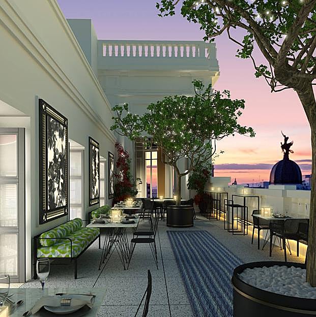 Imagen principal - Las vistas al skyline madrileño del muy personal hotel de Cristiano Ronaldo.