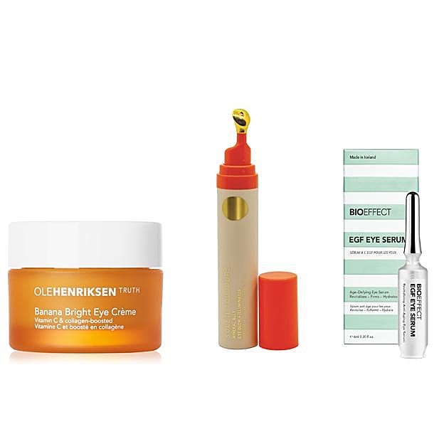 OLE HENRIKSEN. Banana Bright Eye Crème (34,99 €). BIOEFFECT. EGF Eye Serum, (79 €). SOLEIL TOUJOURS. Mineral Ally Eye Glow and Iluminator SPF15 (69,90 €)..