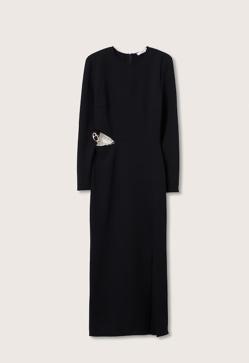 Imagen secundaria 2 -  Vestido negro de manga larga con abertura y cadena dorada de Mango (59,99 euros). 