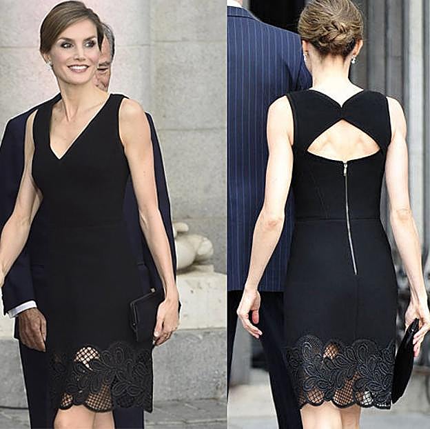 Letizia con una LBD corta y con transparencias de tul en la parte inferior de Felipe Varela.