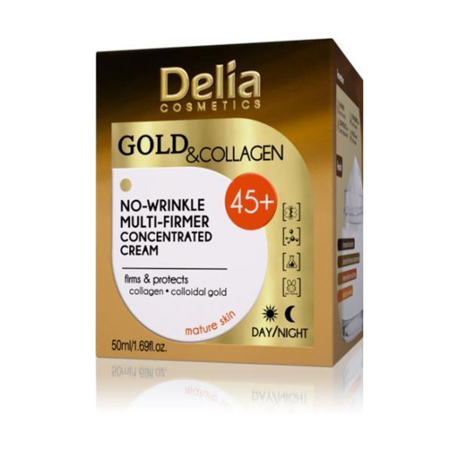 La crema Gold+Colágeno 40+ de Delia es una crema para el día y noche que trata la piel reafirmando y alisando, devolviéndole su firmeza natural y previniendo la formación de nuevas arrugas. Contiene oro coloidal, que actúa contra las arrugas, y colágeno para recuperar la firmeza y elasticidad (2,99 euros).
