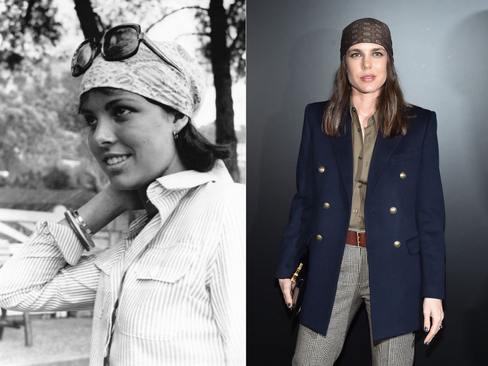 El complemento que facilita ese toque distinguido a cualquier look más básico. Carolina de Mónaco era adepta a los pañuelos, una tendencia acogida por su hija para acudir al desfile de Saint Laurent en 2020.