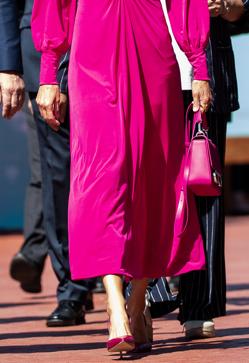 Imagen secundaria 2 - La reina Letizia presume de abdominales marcados con un espectacular vestido rosa con aberturas low cost