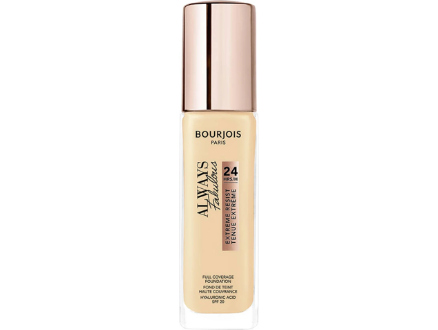Una fantástica base con un acabado semimate enriquecida con con SPF 20 y una fórmula con vitamina E. Incluso, contiene ácido hialurónico, todo esto con Bourjois Always 24h Foundation. Precio: 17,99 €.