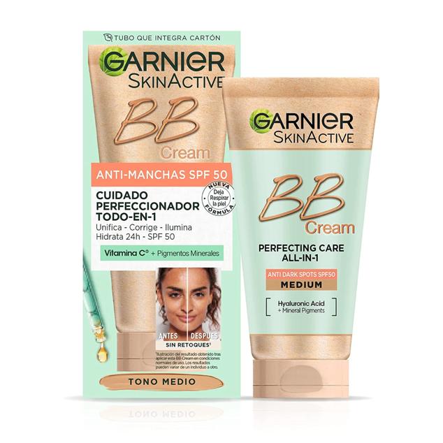 Un cuidado todo en uno para obtener los beneficios de una base de maquillaje mas una crema hidratante de textura ligera que deja respirar la piel con Vitamina E, Glicerina vegetal y SPF 50. Tu BB Cream con Cobertura buena cara que deja respirar la piel.  Precio: 8,45 euros en Amazon .