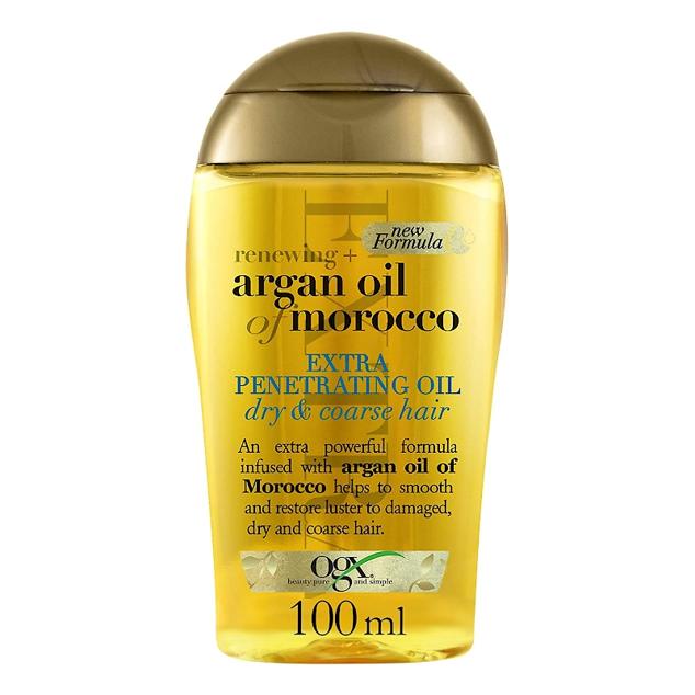 Basado en aceite de argán y en la vitamina E natural con propiedades antioxidantes. Este aceite de argán de Ogx protege el cabello de los daños causados ​​por el cepillado, así como de la exposición a los rayos UV. Precio: 6,70 €. 