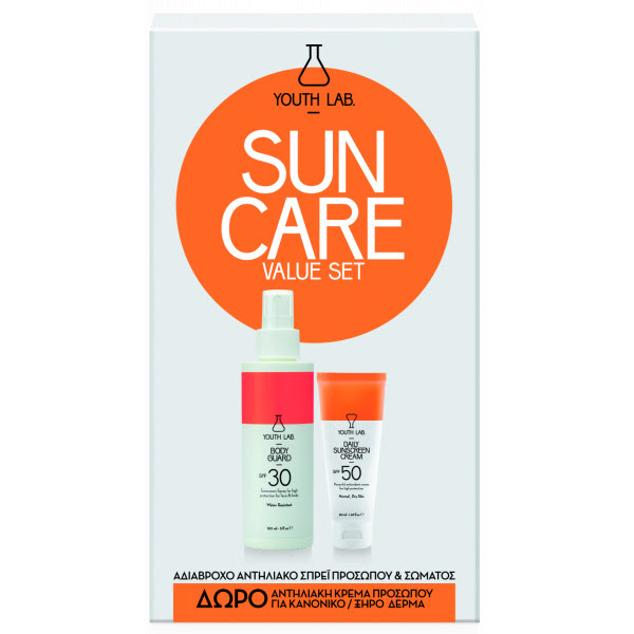 l Sun Care Set de Youth Lab (21,50 euros) contiene una crema protectora SPF50 y, además, un spray SPF30. La crema de textura de gel que mejora la hidratación y previene la pérdida de humedad y el envejecimiento prematuro de la piel, mientras que refina la textura y absorbe el exceso de grasa. 