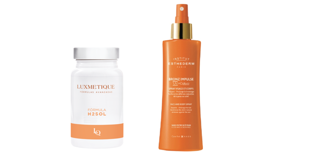 Más hidratada, elástica y con menos papeletas para quemarse. Estas son algunas de las muchas bondades que la nutricosmética puede hacer por tu piel antes de exponerte al sol. ¿Otro extra recomendable? Un spray potenciador del bronceado. Te proponemos Fórmula H2Sol de Luxmetique (33,50 €) y Bronz Impulse de Institut Esthederm (49 €).