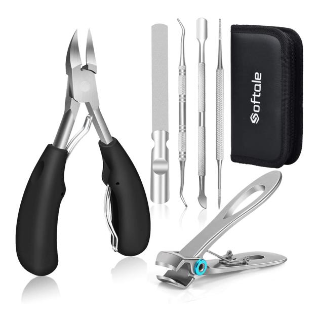 Juego de cortaúñas con 6 herramientas: un cortauñas de apertura de mandíbula ancha, un cortauñas de los pies, un lima para esmalte de uñas, un cortador de cutículas, un lima de uñas encarnadas y un elevador de uñas de los pies. Regálate pedicuras de calidad de salón a tu comodidad, en la privacidad de tu propia casa. Precio: 19,99 euros (precio habitual: 22,99 euros). Cómpralo aquí