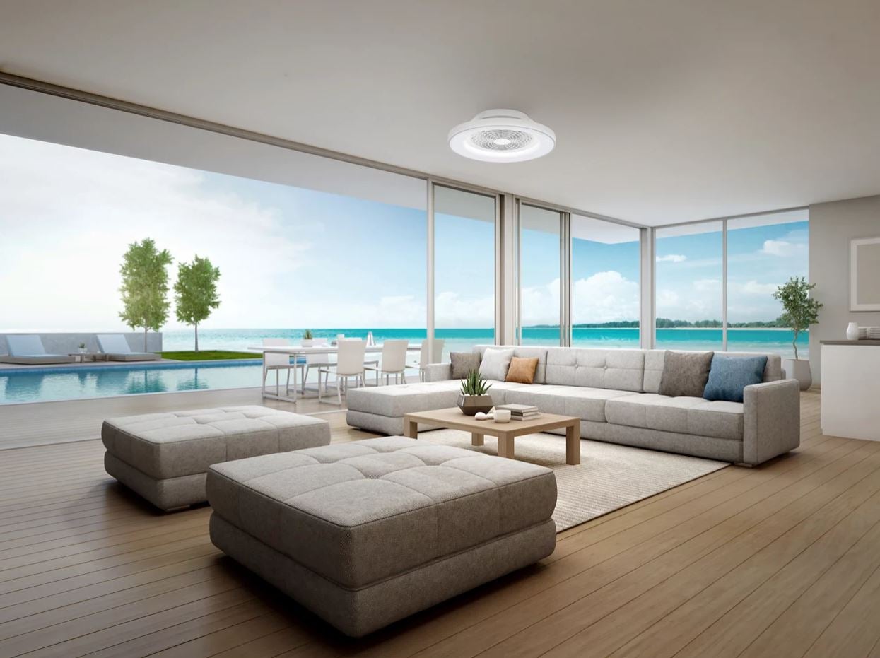 El ventilador de techo con luz motor DC Tibet (209 euros en Leroy MErlin) es uno de los más eficientes, ya que reduce el consumo de energía hasta un 70% al tiempo que proporciona una buena climatización todo el año y una sensación ultrasilenciosa.  Cómpralo aquí