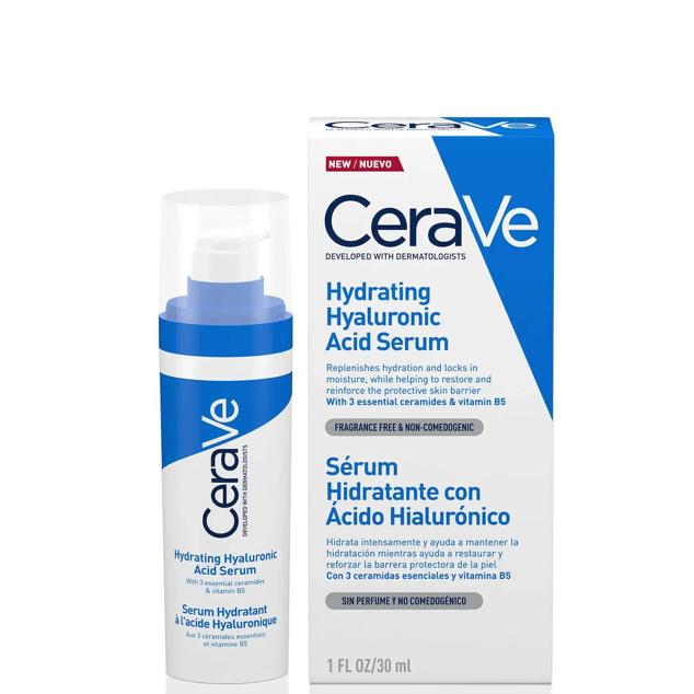 Hydrating Hyaluronic Acid Serum de Cerave aporta una intensa dosis de hidratación, tersa, suaviza y extrae el brillo natural de la piel para que se vea saludable y juvenil. Este sérum fija la humedad en lo más profundo y la retiene durante 24 horas, evitando la sequedad y deshidratación, a la vez que mantiene el efecto relleno y ayuda a atenuar arrugas. Está formulado con ácido hialurónico, ceramidas fortalecedoras de la berrera natural y vitamina B5 reparadora. Además, tiene un efecto refrescante ideal para reavivar y descongestionar la tez. Cómpralo aquí