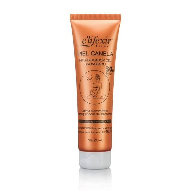 Piel Canela Intensificador Bronceado de Elifexir es una crema corporal biomimética que intensifica el bronceado gracias al activador Melanobronze. Mientras, protege de los rayos UVA, UVB e IR-A con su filtro SPF30 y tiene acción antioxidante que detiene el envejecimiento a través de la mezcla de monoi de Tahití, manteca de karité bio y creatina. Cómpralo aquí