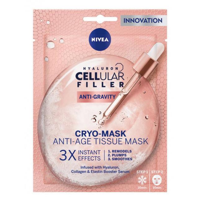 Hyaluron Cellular Filler Cryo Mask de Nivea es un tratamiento reafirmante y rellenador potente que activa las células de la piel para que produzcan mayor colágeno y ácido hialurónico natural y así, corregir los signos del envejecimiento. Está formulada con ácido hialurónico y un cóctel de ingredientes impulsor del colágeno. Cómpralo aquí