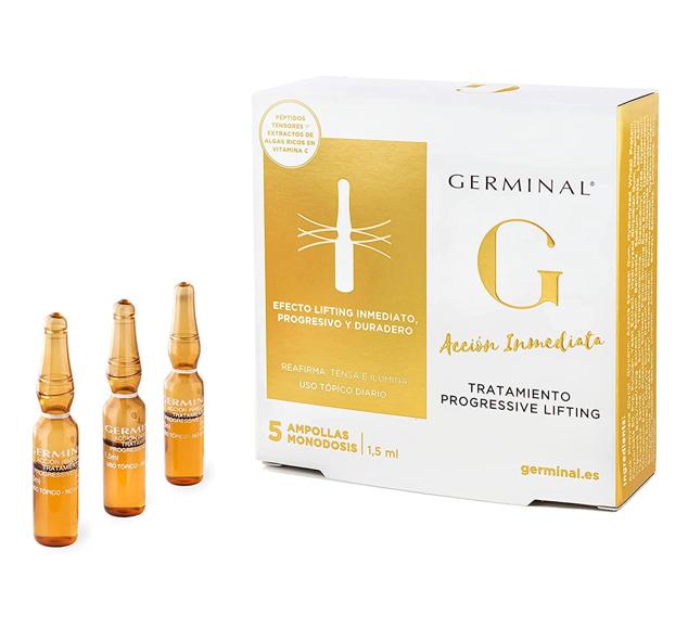 El Sérum Facial Progressive Lifting de Germinal contiene una combinación de péptidos y proteína del maíz.  Cómpralo aquí