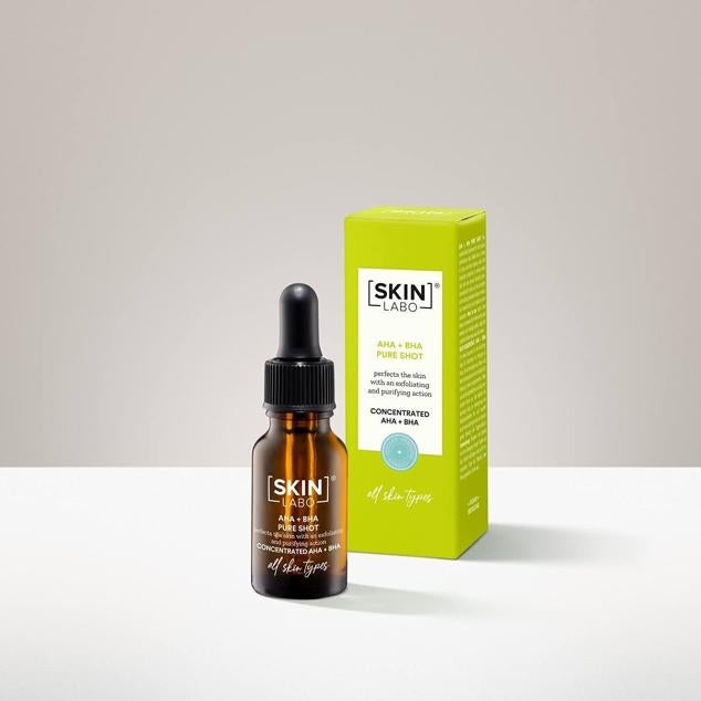 El Shot Concentrado AHA + BHA de SkinLabo favorece la renovación de la piel y la producción de colágeno.  Cómpralo aquí