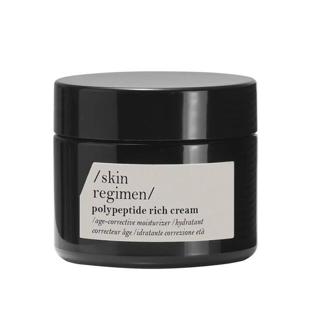 Polypeptide Rich Cream de Skin Regimen se trata de una crema que potencia la elasticidad y sedosidad de la piel, reduciendo arrugas, líneas de expresión y flacidez. Tiene un efecto refrescante que alivia, revitaliza y tonifica. Los péptidos mantienen el colágeno y aumentan la firmeza, mientras que otros activos combaten el estrés y los agresores que empeoran los signos de la edad.