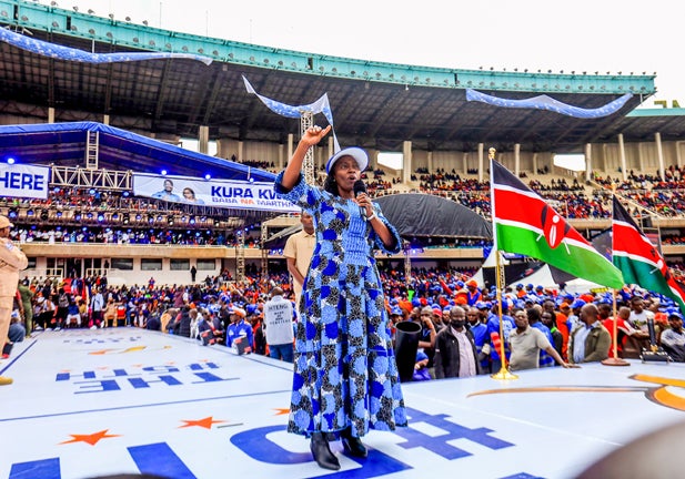 NAIROBI, KENYA - 2022/08/06: Martha Karua of the Azimio la Umoja one Kenya speaks during the coalitions final rally at Kasarani Stadium. The Azimio La Umoja One Kenya Final Rally was held At Moi International Stadium-Kasarani. (Photo by Donwilson Odhiambo/SOPA Images/LightRocket via Getty Images)