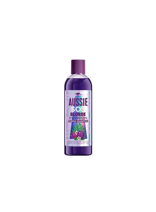 El Sos Blonde Hydration de Aussie es un champú morado que está enriquecido con superalimentos.
