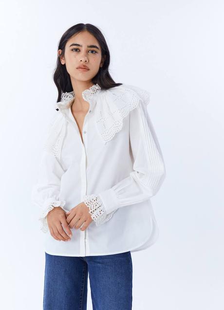 Imagen - Camisa blanca bordada con cuello bobo