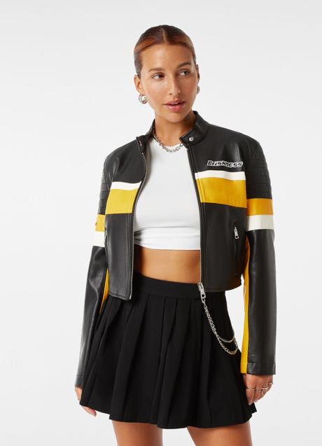 Imagen - Cazadora biker efecto piel racing de Bershka, 39,99€.