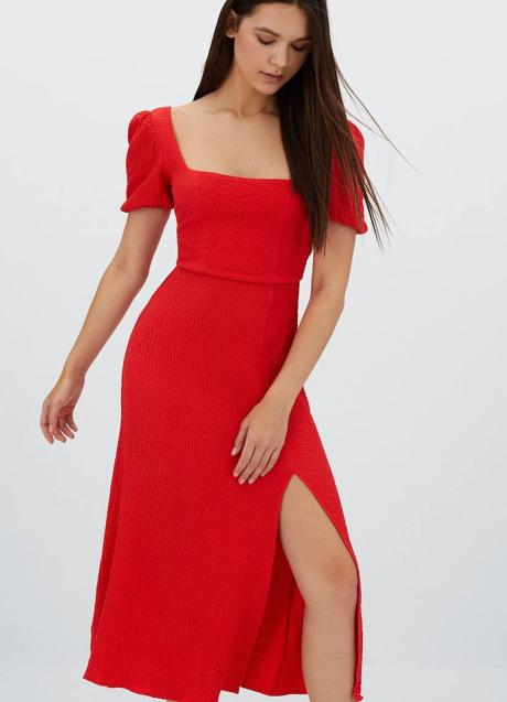 Imagen - Vestido midi con manga abullonada rojo