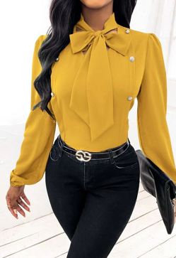 Imagen secundaria 2 - Blusas amarillas con lazada al cuello.