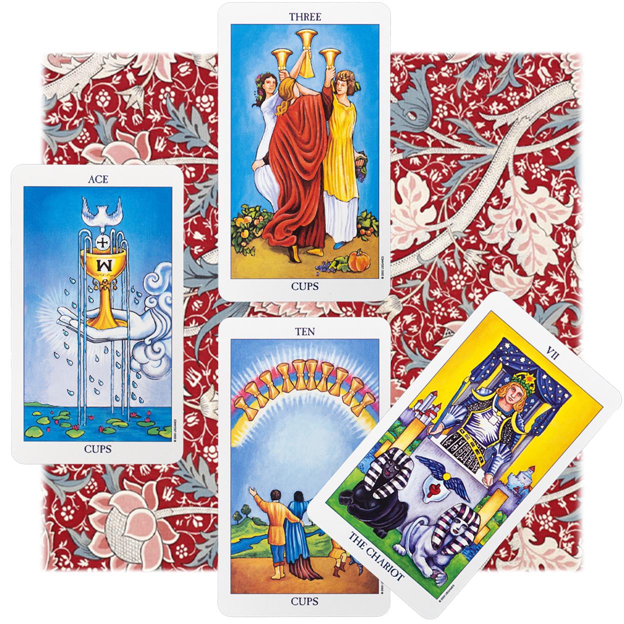 Las cartas del Tarot de la semana: el Tres de Copas, el As de Copas, el Diez de Copas y El Carro (VII).