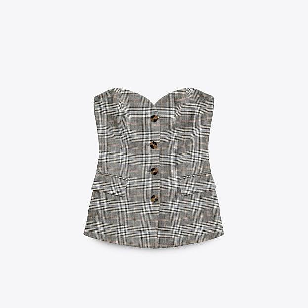 Top bustier con estampado a cuadros