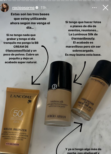 Imagen - La influencer Rocío Osorno compartiendo en stories sus bases de maquillaje favoritas. Foto: @rocio0sorno.