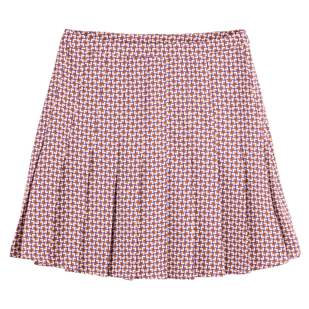 Minifalda con estampado geométrico bicolor con efecto plisado que consigue un estilo Varsity. Es de La Redoute. Precio: 42,99 €. Cómpralo aquí