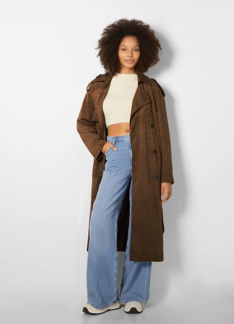 Imagen - Trench largo de antelina color marrón oscuro
