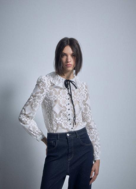 Imagen - Camisa de encaje con adorno de lazo