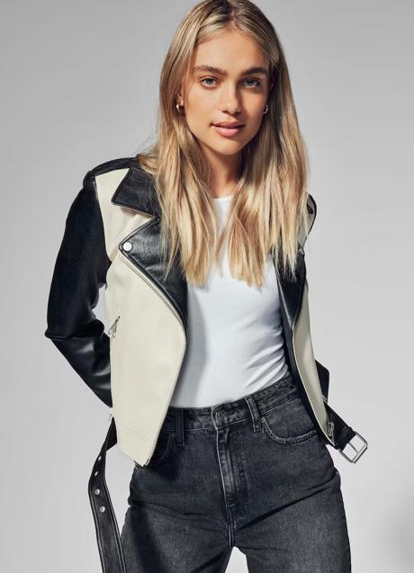 Imagen - Cazadora de cuero en blanco y negro de Only. Foto: Only.