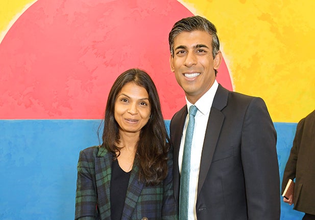 LONDON, ENGLAND - OCTOBER 12: Akshata Murthy and Rishi Sunak attend the Frieze Art Fair 2022 VIP Preview in Regent's Park on October 12, 2022 in London, England. (Photo by David M. Benett/Dave Benett/Getty Images)